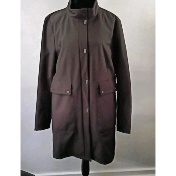 Black Rain Jacket Size L Patch Pockets Side Zip Pockets Lined Mock Neck Classic - Picture 1 of 16